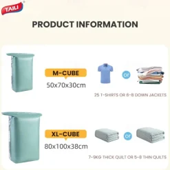 TAILI Vacuum Storage Bags, Jumbo Cube, Extra Large Vacuum Seal Bags for Clothing, Comforters, Blankets, Bedding, Sweater, Closet Organizers, Space Saving, Manual or electric (without air pump)