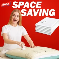 TAILI Vacuum Storage Bags, Vacuum Seal Bags for Clothing, Large Space Saver for Clothes, Pillows, Bedding, Sweater, Closet Organization, Manual or electric (without air pump)