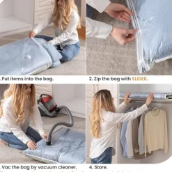 TAILI Vacuum Storage Bags, Vacuum Seal Bags for Clothing, Large Space Saver for Clothes, Pillows, Bedding, Sweater, Closet Organization, Manual or electric (without air pump)