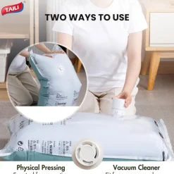 TAILI Vacuum Storage Bags, Vacuum Seal Bags for Clothing, Large Space Saver for Clothes, Pillows, Bedding, Sweater, Closet Organization, Manual or electric (without air pump)