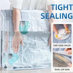 TAILI Vacuum Storage Bags, Vacuum Seal Bags for Clothing, Large Space Saver for Clothes, Pillows, Bedding, Sweater, Closet Organization, Manual or electric (without air pump)