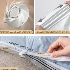 TAILI Vacuum Storage Bags, Vacuum Seal Bags for Clothing, Large Space Saver for Clothes, Pillows, Bedding, Sweater, Closet Organization, Manual or electric (without air pump)