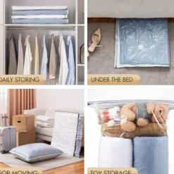 TAILI Vacuum Storage Bags, Vacuum Seal Bags for Clothing, Large Space Saver for Clothes, Pillows, Bedding, Sweater, Closet Organization, Manual or electric (without air pump)