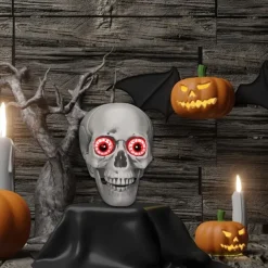 Talking Skull Heads Halloween - Light up Red Eye Skull Halloween Themed Lighted Skeleton Decor, Festive Red Eyes Halloween Decorations for Party