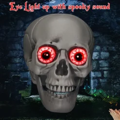 Talking Skull Heads Halloween - Light up Red Eye Skull Halloween Themed Lighted Skeleton Decor, Festive Red Eyes Halloween Decorations for Party
