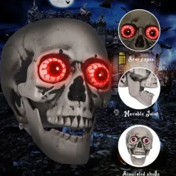 Talking Skull Heads Halloween - Light up Red Eye Skull Halloween Themed Lighted Skeleton Decor, Festive Red Eyes Halloween Decorations for Party