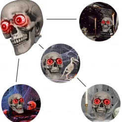 Talking Skull Heads Halloween - Light up Red Eye Skull Halloween Themed Lighted Skeleton Decor, Festive Red Eyes Halloween Decorations for Party