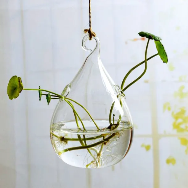 Teardrop Hanging Glass Vase – Transparent Hydroponic Planter for Indoor Greenery, Succulents & Pothos, Decorative Glass Terrarium for Garden, Balcony, Porch & Home Decor