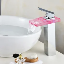 Temperature control LED Bathroom Sink Faucet,Tall Body Golden Basin Tap Single Handle One Hole Bath Tap