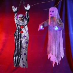 Terrifying Hanging Women Ghost, Halloween Scary Realistic Hanging Dead Body with Glowing Eyes, 3.93 Ft Sound Activated Hanging Ghost for Halloween Haunted Houses Party Outdoor Decorations