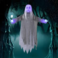 Terrifying Hanging Women Ghost, Halloween Scary Realistic Hanging Dead Body with Glowing Eyes, 3.93 Ft Sound Activated Hanging Ghost for Halloween Haunted Houses Party Outdoor Decorations