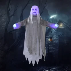 Terrifying Hanging Women Ghost, Halloween Scary Realistic Hanging Dead Body with Glowing Eyes, 3.93 Ft Sound Activated Hanging Ghost for Halloween Haunted Houses Party Outdoor Decorations