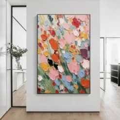 Textured Wall Art 3D Floral Painting handmade Abstract Flower Oil Painting on Canvas Large Wall Art Minimalist Pink Floral Art hand painted Custom Painting Boho Wall Decor Living Room