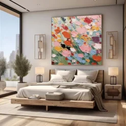 Textured Wall Art 3D Floral Painting handmade Abstract Flower Oil Painting on Canvas Large Wall Art Minimalist Pink Floral Art hand painted Custom Painting Boho Wall Decor Living Room