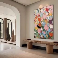 Textured Wall Art 3D Floral Painting handmade Abstract Flower Oil Painting on Canvas Large Wall Art Minimalist Pink Floral Art hand painted Custom Painting Boho Wall Decor Living Room