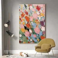 Textured Wall Art 3D Floral Painting handmade Abstract Flower Oil Painting on Canvas Large Wall Art Minimalist Pink Floral Art hand painted Custom Painting Boho Wall Decor Living Room
