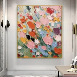 Textured Wall Art 3D Floral Painting handmade Abstract Flower Oil Painting on Canvas Large Wall Art Minimalist Pink Floral Art hand painted Custom Painting Boho Wall Decor Living Room