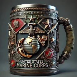 250th Anniversary Military Commemorative Mug, Patriotic 4th of July Independence Day Veterans Day Gift for Men U.S. Marine Corps Collector's Mug, Creative Resin & Stainless Steel Drinkware