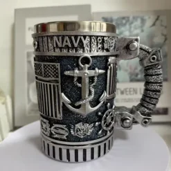 250th Anniversary Military Commemorative Mug, Patriotic 4th of July Independence Day Veterans Day Gift for Men U.S. Marine Corps Collector's Mug, Creative Resin & Stainless Steel Drinkware