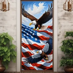 4th of July Door Decorations Door Covers Independence Day American Patriotic Egale Door Tapestry Door Curtain Decoration Backdrop Indoor/Outdoor Door Banner for Front Door Farmhouse
