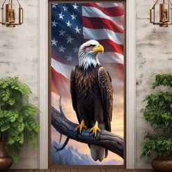4th of July Door Decorations Door Covers Independence Day American Patriotic Egale Door Tapestry Door Curtain Decoration Backdrop Indoor/Outdoor Door Banner for Front Door Farmhouse