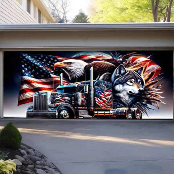 4th of July Door Decorations Garage Door Cover American Patriotic Egale Outdoor Banner Large Backdrop for Holiday Outdoor Garage Door Home Wall Decorations