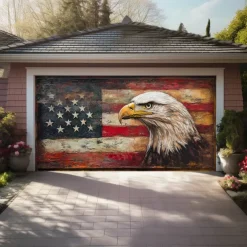 4th of July Door Decorations Garage Door Cover American Patriotic Egale Outdoor Banner Large Backdrop for Holiday Outdoor Garage Door Home Wall Decorations
