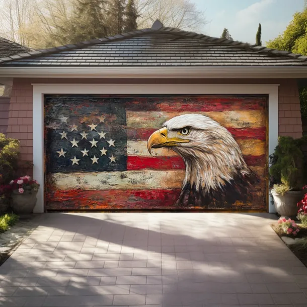 4th of July Door Decorations Garage Door Cover American Patriotic Egale Outdoor Banner Large Backdrop for Holiday Outdoor Garage Door Home Wall Decorations