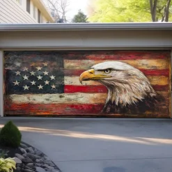 4th of July Door Decorations Garage Door Cover American Patriotic Egale Outdoor Banner Large Backdrop for Holiday Outdoor Garage Door Home Wall Decorations