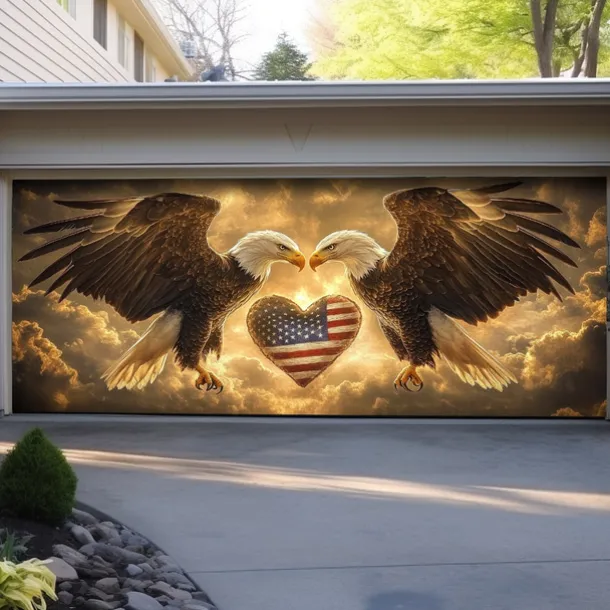 4th of July Door Decorations Garage Door Cover American Patriotic Egale Outdoor Banner Large Backdrop for Holiday Outdoor Garage Door Home Wall Decorations