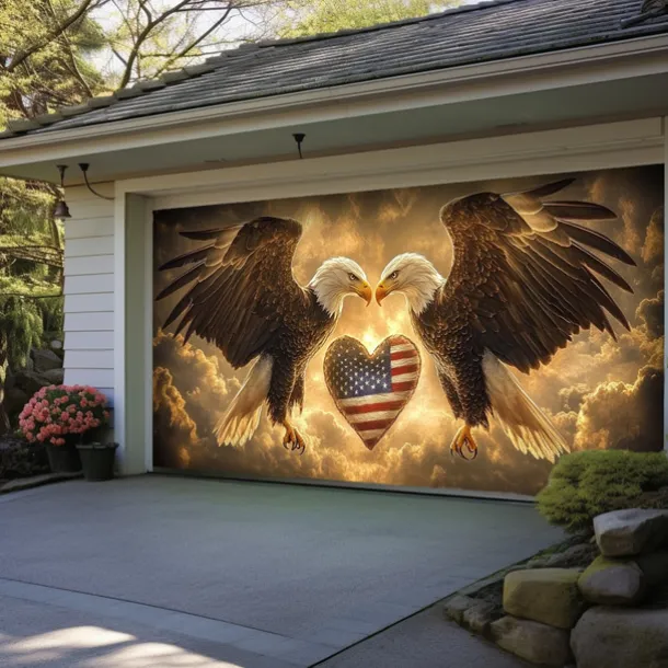 4th of July Door Decorations Garage Door Cover American Patriotic Egale Outdoor Banner Large Backdrop for Holiday Outdoor Garage Door Home Wall Decorations