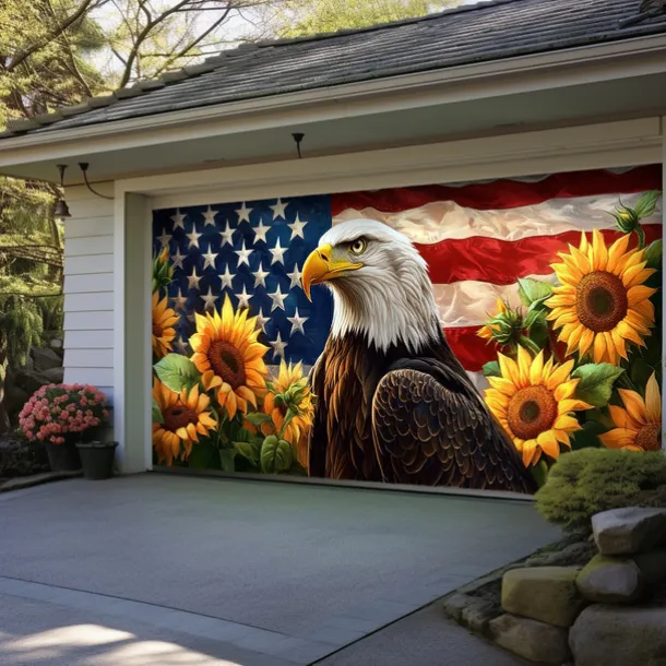 4th of July Door Decorations Garage Door Cover American Patriotic Egale Outdoor Banner Large Backdrop for Holiday Outdoor Garage Door Home Wall Decorations
