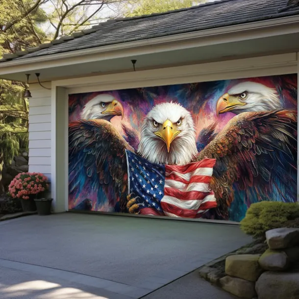 4th of July Door Decorations Garage Door Cover American Patriotic Egale Outdoor Banner Large Backdrop for Holiday Outdoor Garage Door Home Wall Decorations
