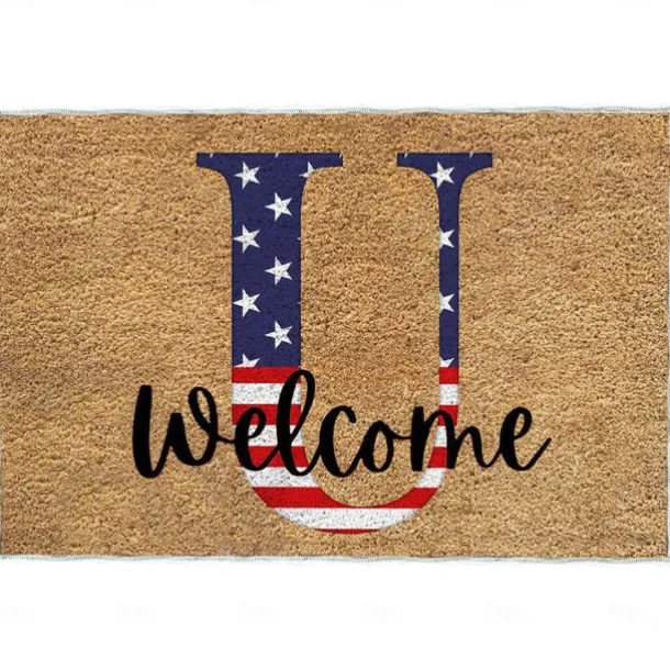 4th of July Doormat Kitchen Mat American Patriotic Floor Mat Non-Slip Independence Day Area Rug Oil Proof Rug Indoor Outdoor Mat Bedroom Decor Bathroom Mat Entrance Rug