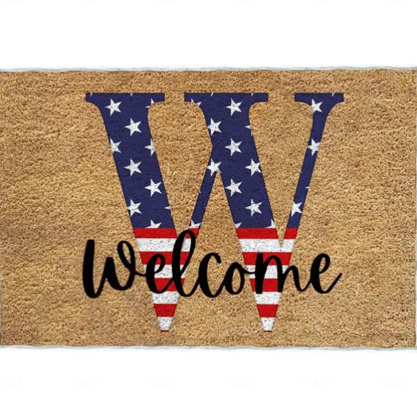 4th of July Doormat Kitchen Mat American Patriotic Floor Mat Non-Slip Independence Day Area Rug Oil Proof Rug Indoor Outdoor Mat Bedroom Decor Bathroom Mat Entrance Rug