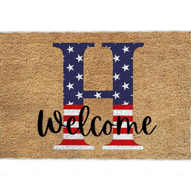 4th of July Doormat Kitchen Mat American Patriotic Floor Mat Non-Slip Independence Day Area Rug Oil Proof Rug Indoor Outdoor Mat Bedroom Decor Bathroom Mat Entrance Rug