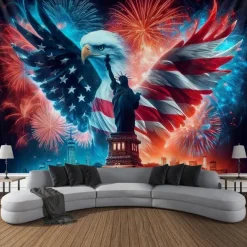 4th of July Hanging Tapestry Patriotic Independence Day Eagle Wall Art Large Mural Decor Photograph Backdrop Home Bedroom Living Room Decoration