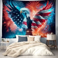 4th of July Hanging Tapestry Patriotic Independence Day Eagle Wall Art Large Mural Decor Photograph Backdrop Home Bedroom Living Room Decoration