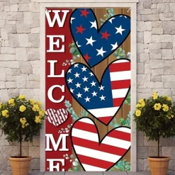 4th of July Independence Day Door Decorations Door Covers American Door Tapestry Door Curtain Decoration Backdrop Indoor/Outdoor Door Banner for Front Door Farmhouse