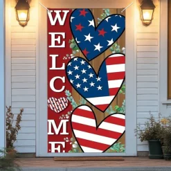 4th of July Independence Day Door Decorations Door Covers American Door Tapestry Door Curtain Decoration Backdrop Indoor/Outdoor Door Banner for Front Door Farmhouse