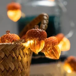 Thanksgiving Acorn String Lights, Battery Operated Fairy Lights, Fall String Lights Decorations for Home, Autumn Garland, Bedroom, Christmas Tree, Halloween Party Decor