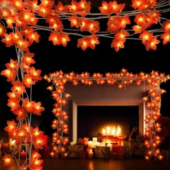 Thanksgiving Maple Leaf String Lights 10/20/40 LED Garland Lights Battery / USB Powered Halloween Christmas Wedding Party Holiday Garden Balcony Decoration