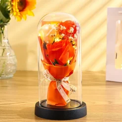 The Eternal Rose Bouquet Gift for Mom, Preserved Soap Flowers in Glass Dome with Light, Mother's Day Birthday Decoration for Women