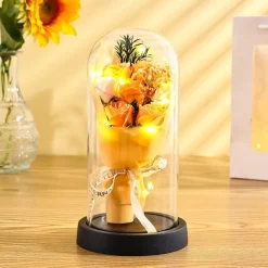 The Eternal Rose Bouquet Gift for Mom, Preserved Soap Flowers in Glass Dome with Light, Mother's Day Birthday Decoration for Women