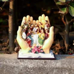 The Last Supper Jesus and 12 Disciples Figures Palms Christian Religious Resin Statues, Home Decoration Garden Miniature Landscape Ornaments Indoor Figurines