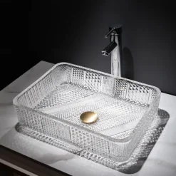 The modern light luxury transparent art rectangular die-cast glass wash basin with faucet sink