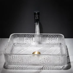 The modern light luxury transparent art rectangular die-cast glass wash basin with faucet sink