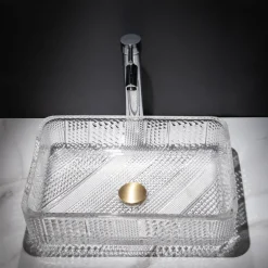 The modern light luxury transparent art rectangular die-cast glass wash basin with faucet sink