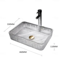 The modern light luxury transparent art rectangular die-cast glass wash basin with faucet sink