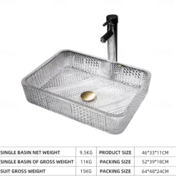 The modern light luxury transparent art rectangular die-cast glass wash basin with faucet sink